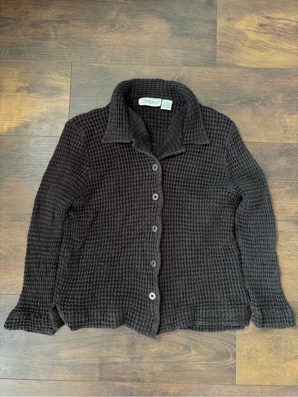 Shenanigans Black Waffle Knit Cotton Cardigan Size Small